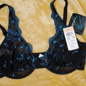 Carnival Lace Bra, Black/Teal, Sz 36D